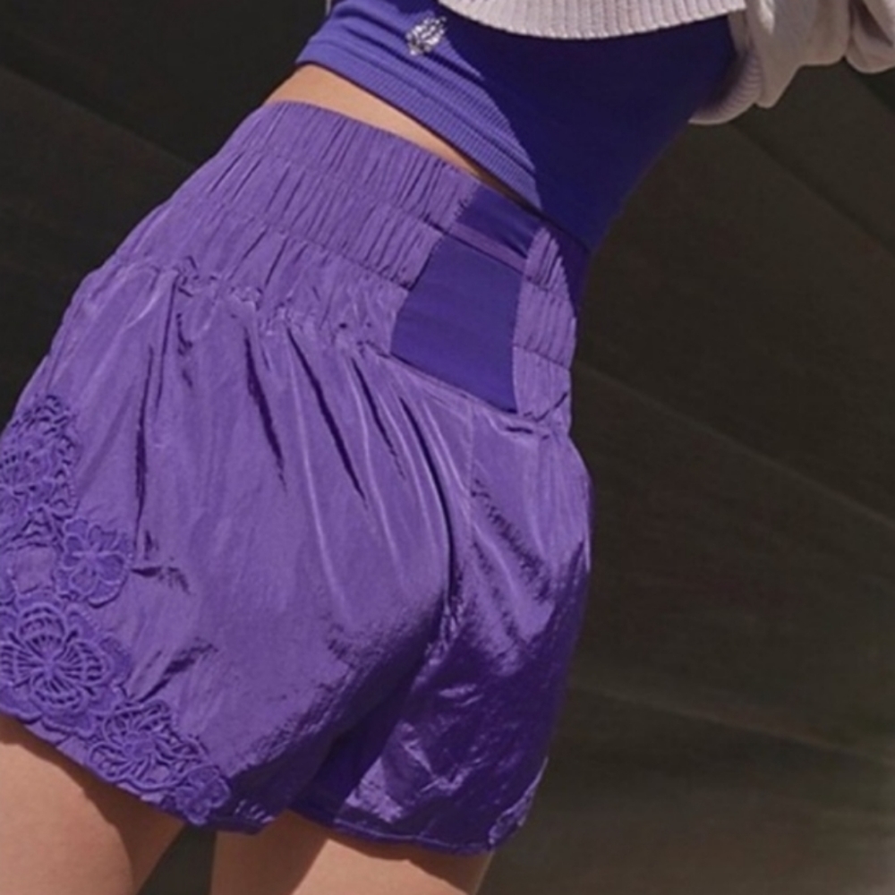 Free People FP Movement The Way Home High Waist Shorts Purple Lace Crochet M